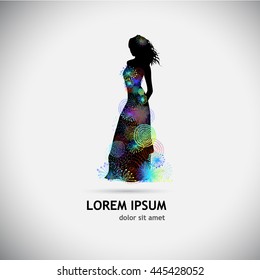 Silhouette of a girl in an abstract dress. Vector