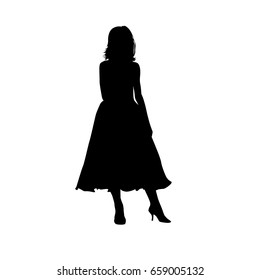 Silhouette of a girl in a ball dress. Vector