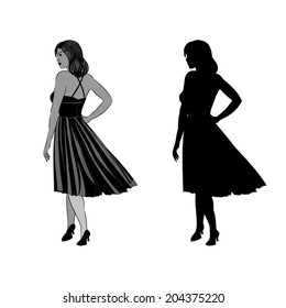 Silhouette of a girl with ball gown vector illustration 