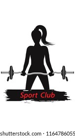 Silhouette of a girl with barbell - flat style - isolated on white background - art vector