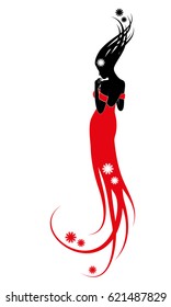 Silhouette of a girl in a beautiful evening dress