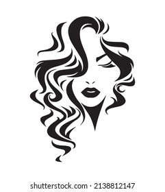 silhouette of a girl. beauty salon. shadow of a woman. the hairdresser. pretty haircut. black and white vector illustration. lady. icon.