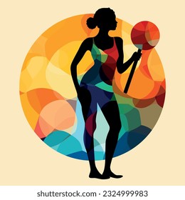 silhouette of a girl in a bikini on a bright background. logo. Vector graphics