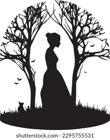 silhouette girl of  a  black and white