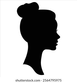  silhouette  girl.  black woman face with stylized hairstyle. Vector illustration of girl head .