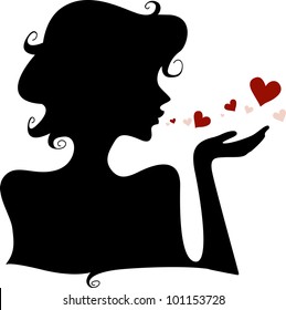 Silhouette of a Girl Blowing Hearts Away