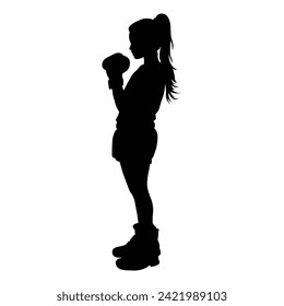 silhouette girl in boxing gloves on white