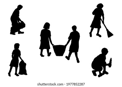 silhouette girl and boy student cartoon shape on white background vector design