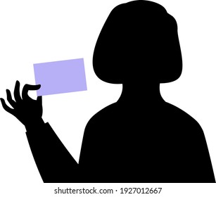 silhouette of a girl with a business card in her hands 