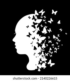 Silhouette of a girl with butterflies, vector illustration