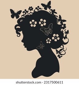 silhouette of girl and butterflies vector illustration