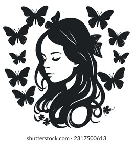 silhouette of girl and butterflies vector illustration