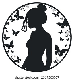 silhouette of girl and butterflies vector illustration