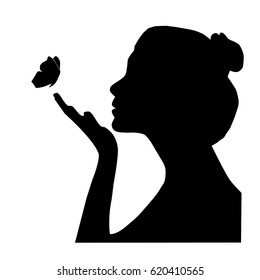 
Silhouette of the girl with butterfly vector