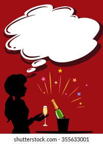 Silhouette girl with champagne glass illustration