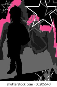 Silhouette of Girl in City Grunge Scene