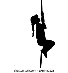 Silhouette girl climbs up the rope. Vector illustration