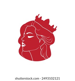 silhouette of a girl with a crown Logo. Symbol for stylist and hair salon. Logo template.