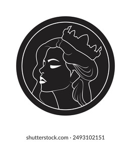 silhouette of a girl with a crown Logo. Symbol for stylist and hair salon. Logo template.