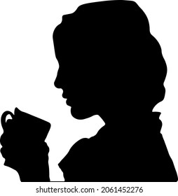 Silhouette of a girl with a cup of coffee