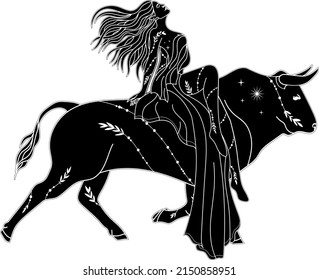 Silhouette of a girl. Dancer silhouette. Witch. Vector linear illustration.