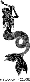 Silhouette of a girl. Dancer silhouette. Witch. Vector linear illustration.