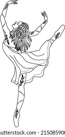 Silhouette of a girl. Dancer silhouette. Witch. Vector linear illustration.