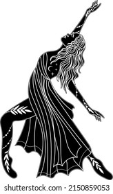 Silhouette eines Mädchens. Tanzsilhouette. Hexe. Lineare Vektorgrafik.