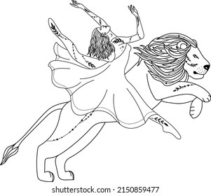 Silhouette of a girl. Dancer silhouette. Witch. Vector linear illustration.