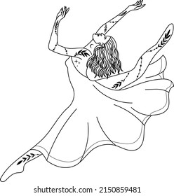 Silhouette of a girl. Dancer silhouette. Witch. Vector linear illustration.