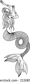 Silhouette of a girl. Dancer silhouette. Witch. Vector linear illustration.
