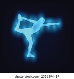 Silhouette of a girl doing gymnastic exercises Vector Template Design Illustration. Blue lights on a dark background.