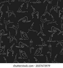 Silhouette of girl doing yoga, healthy lifestyle, simple vector illustration, seamless pattern