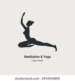 Silhouette of girl doing yoga. Modern minimalist style logo for meditation and yoga services and for dancing. Healthy Lifestyle Related Icon. Vector Symbol Illustration. Yoga for a good balance