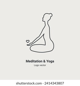 Silhouette of girl doing yoga. Modern minimalist style logo for meditation and yoga services. Healthy Lifestyle Related Icon. Outline Vector Symbol Illustration. Yoga for a good balance