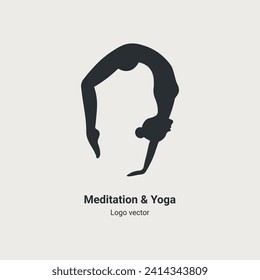 Silhouette of girl doing yoga. Modern minimalist style logo for meditation and yoga services and for dancing. Healthy Lifestyle Related Icon. Vector Symbol Illustration. Yoga for a good balance