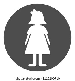 Silhouette of girl in dress and bow on hair. Female child icon. Vector illustration.