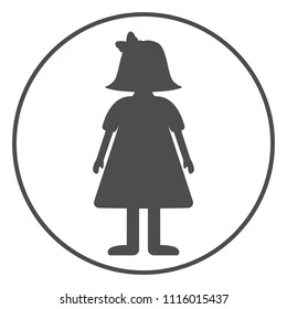 Silhouette of girl in dress and bow on hair. Female child icon. Vector illustration.