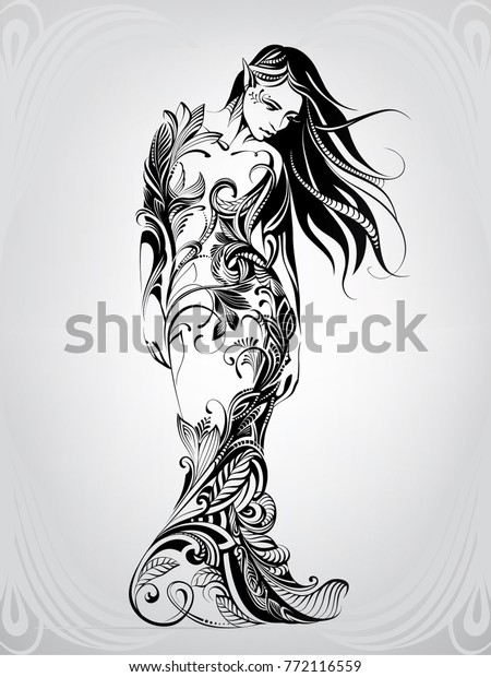 Silhouette Girl Dress Flowers Stock Vector (Royalty Free) 772116559 ...