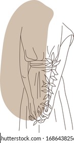 Silhouette of a girl in a dress with flowers in her hands. Line art modern illustration