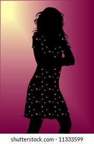 silhouette girl in dress, vector