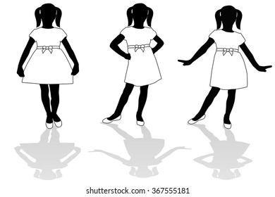 Silhouette of a girl in a dress. Vector illustration isolated on white background.