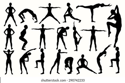 Silhouette of the girl engaged in fitness