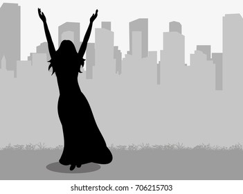 silhouette girl in evening dress