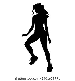 Silhouette of girl exercise on white