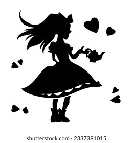 Silhouette eines Mädchens aus dem Märchen Alice in Wonderland

