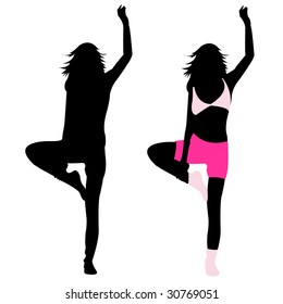 silhouette girl fitness, dance, exercise