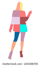 Silhouette of a girl in a flat style of cubism. Abstract outline. Isolated vector