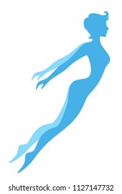 Silhouette of a girl in flight on a white background