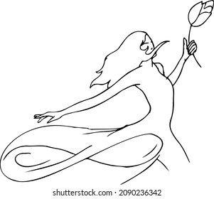 Silhouette of a girl with a flower in her hand in a skirt in the shape of an eight sketch vector illustration hand draw